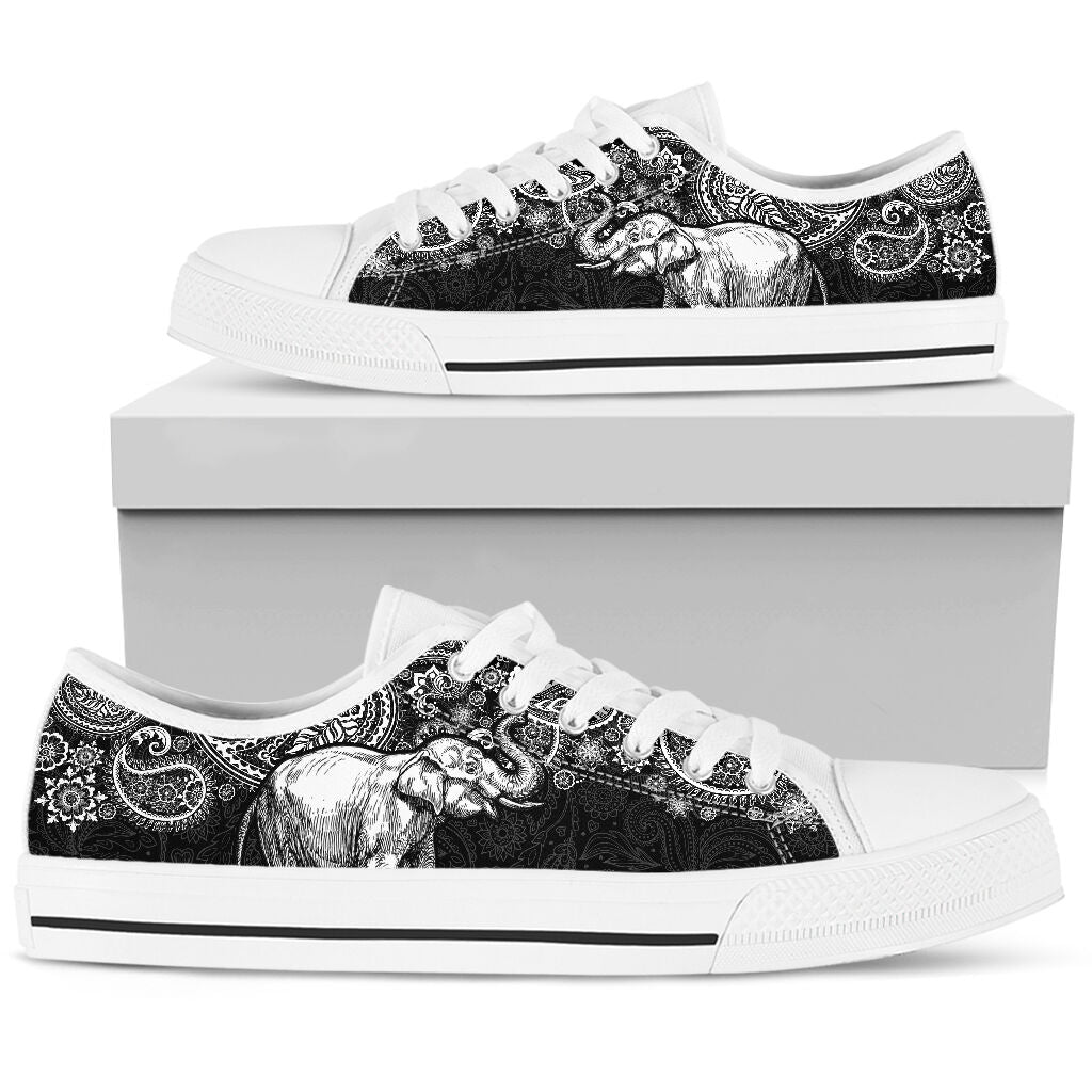 Elephant Paisley Black White Low Top  Shoes