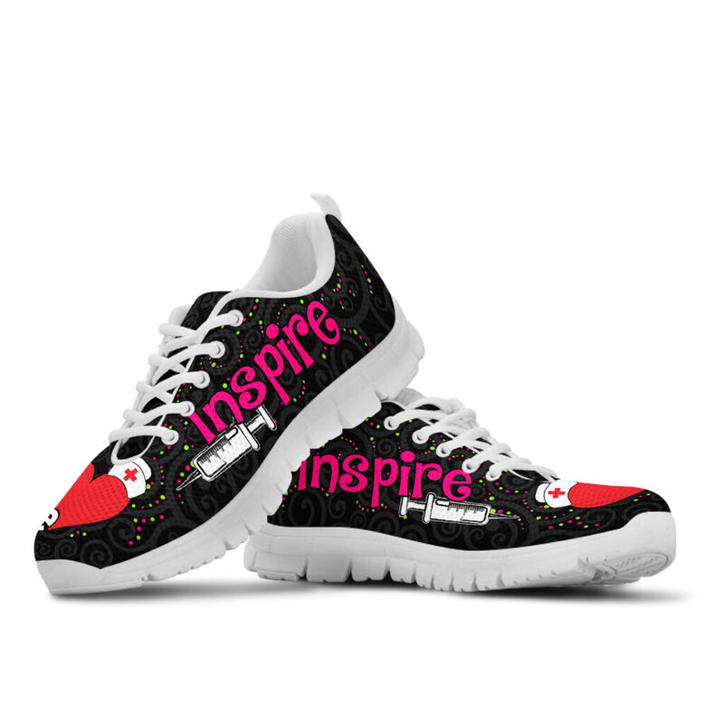 Nurse Love Inspire Black Sneakers, Running Shoes, Shoes For Women, Shoes For Men, Custom Sh- Love Sneakers