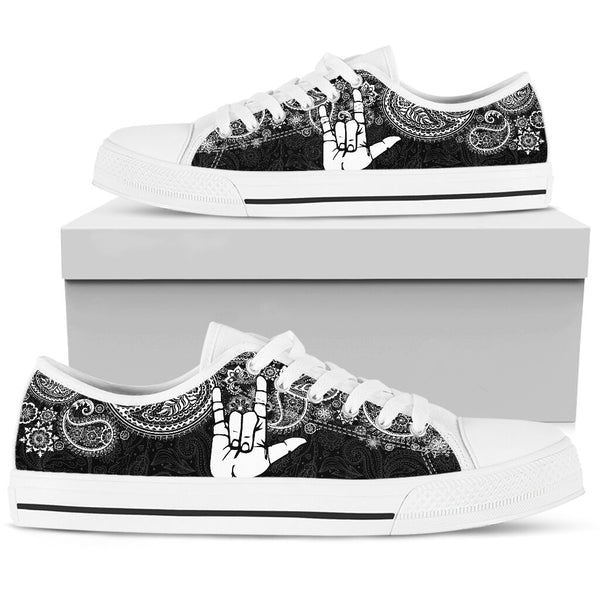 Sign Language Paisley Black White Low Top Shoes