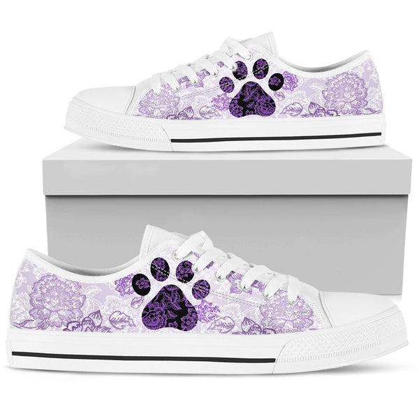 Dog Paw Purple Flower - Low Top Shoe - Love Love Top Shoes