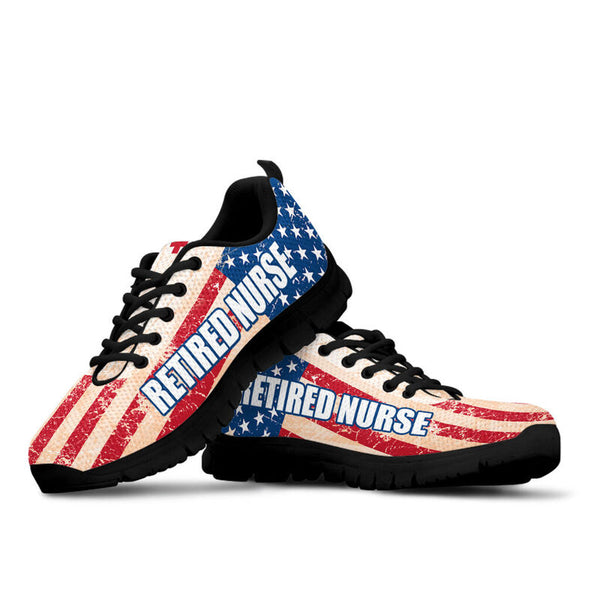 Retired Nurse Usa Flag 2 Sneakers, Running Shoes, Shoes For Women, Shoes For Men, Custom Sh- Love Sneakers