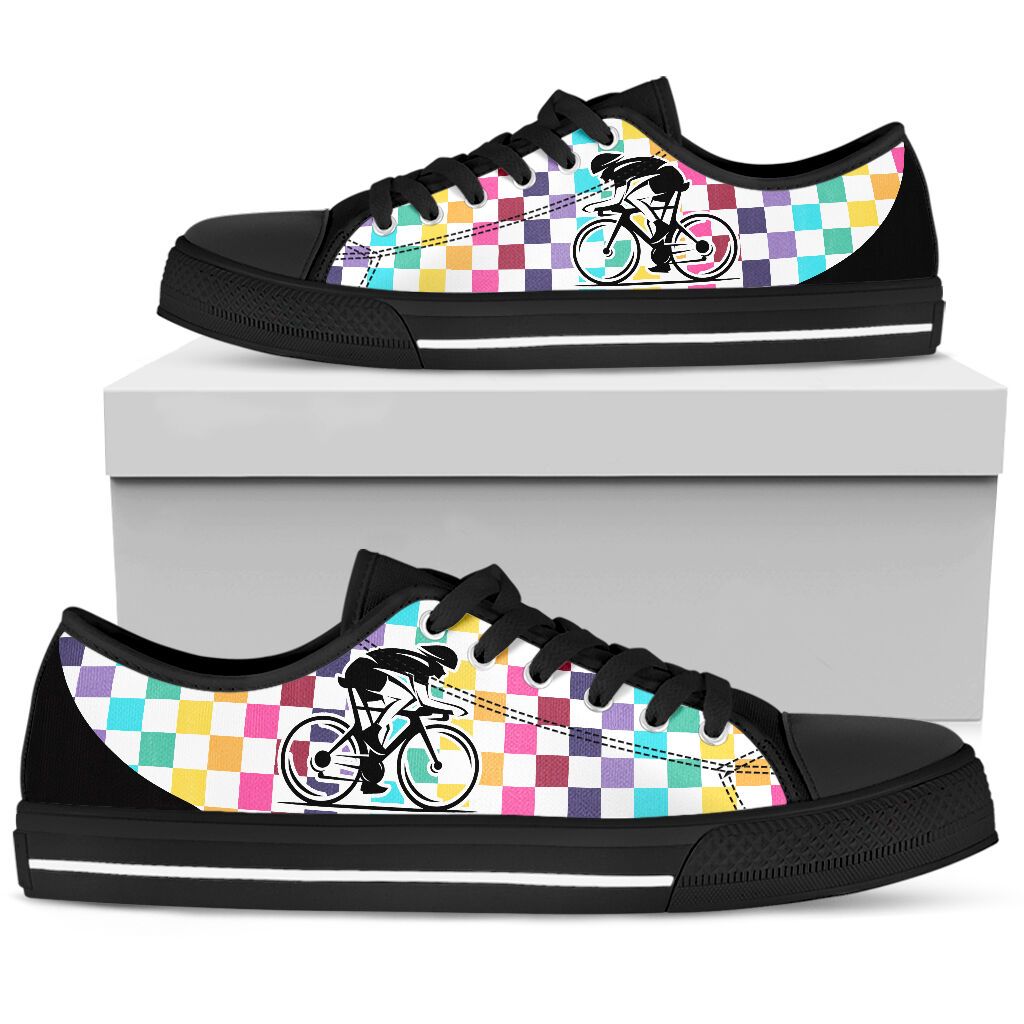 Cycling With Checkerboard - Low Top Shoe - Love Love Top Shoes