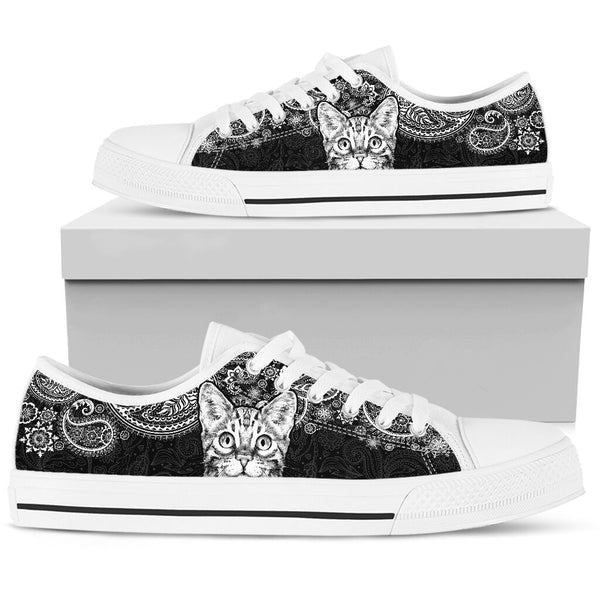 Bengal Cat Paisley Black White Low Top  Shoes