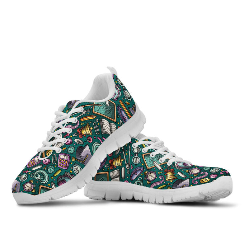 Taecher Pattern Green Drawing Shoes Sneakers, Runni- Love Sneakers