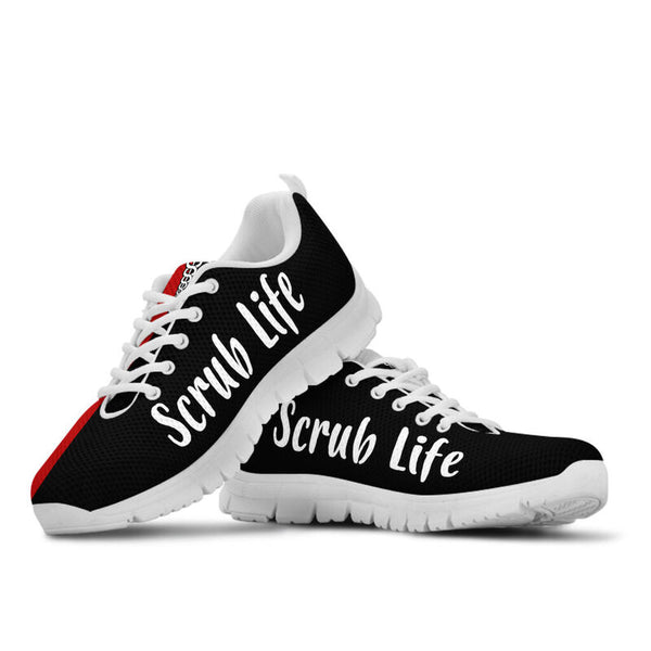 Scrub Life Strong Red Black Sneakers, Running Shoes, Shoes For Women, Shoes For Men, Custom - Love Sneakers