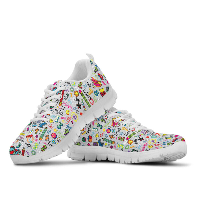 Teacher Pattern Btschool Sneakers, Runni- Love Sneakers