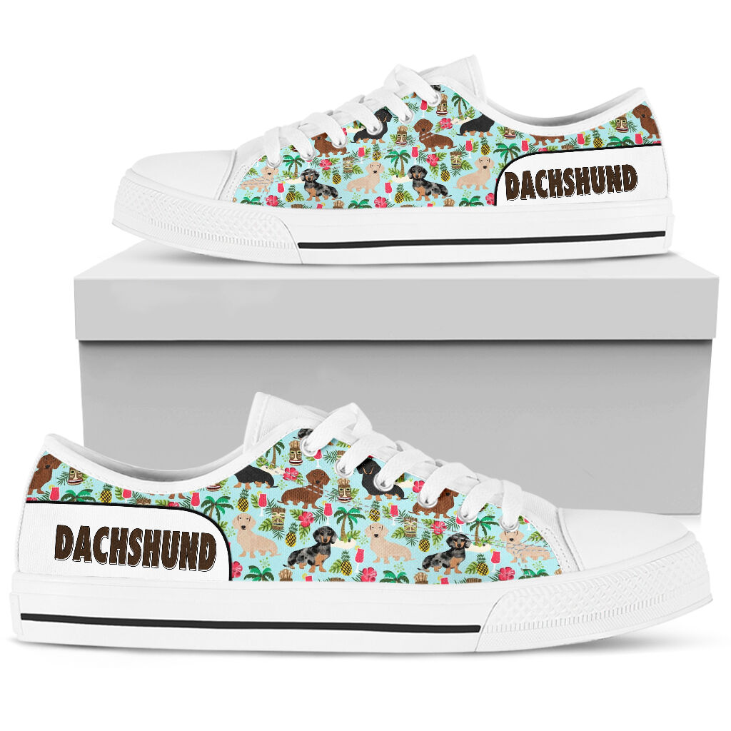 Dachshund Flower Pattern Low Top Shoes - Love Low Top Shoes