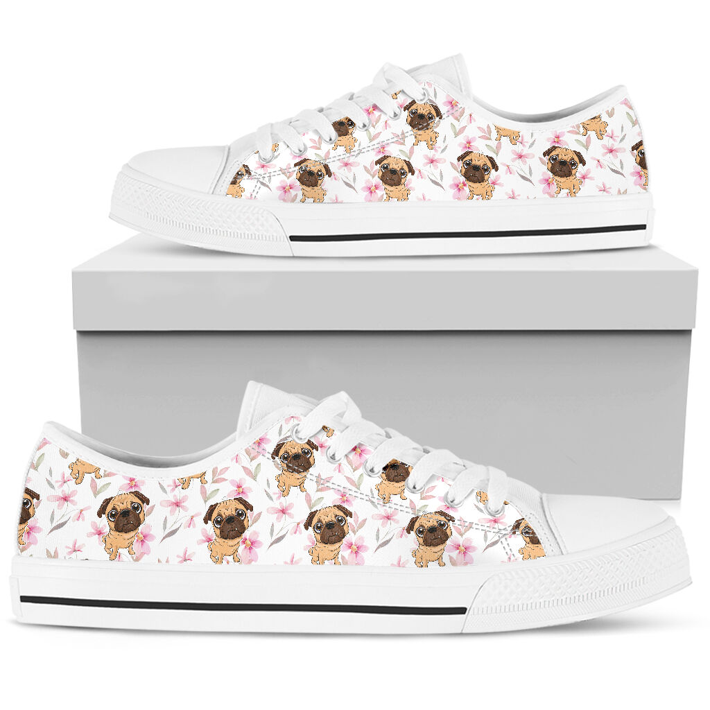 Pug Flower Pink - Low Top Shoe - Love Love Top Shoes