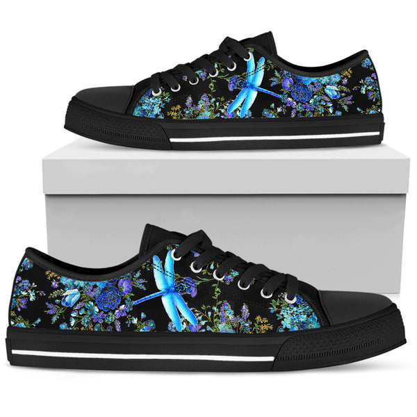 Dragonfly Black Gold Blue Flower - Low TopShoe - Love Love Top Shoes