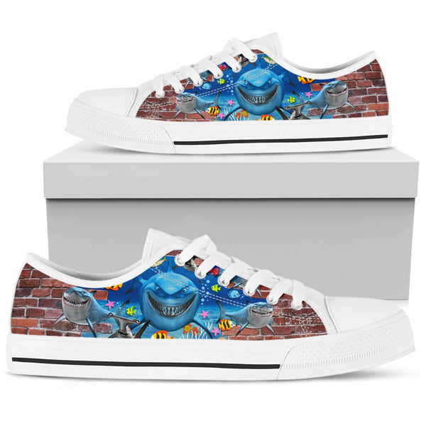 Shark Undersea Brick Wall - Low Top Shoe - Love Low Top Shoes