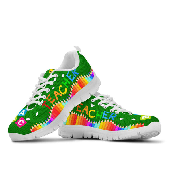 Teacher Abc Green Shoes Sneakers, Running Shoes, Shoes For Women, Shoes For Men, Custom Shoe- Love Sneakers