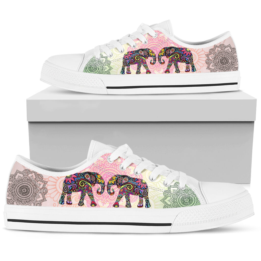 Elephant Mandala Flower Color Low Top Shoes