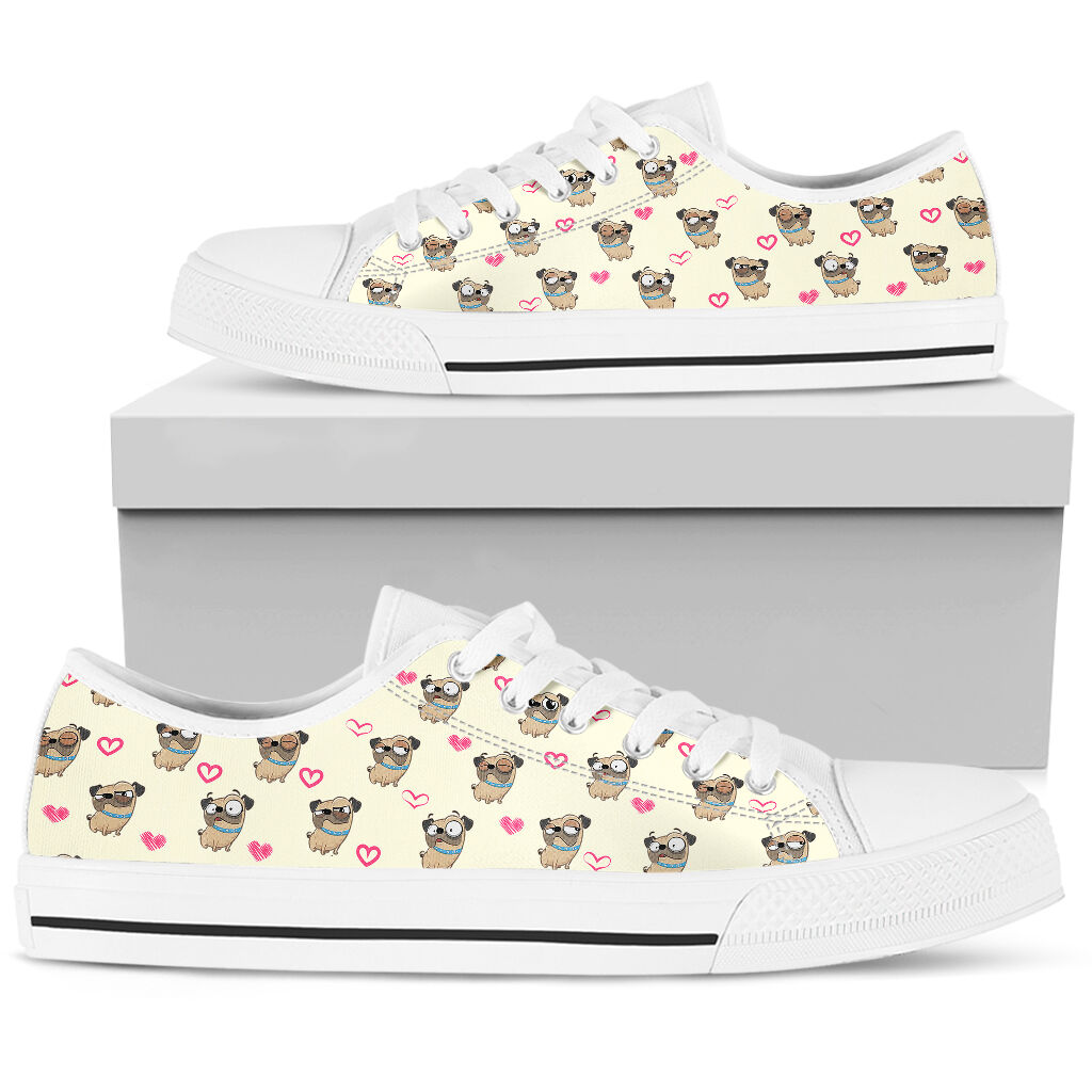 Pug Heart Pattern - Low Top Shoe - Love Love Top Shoes