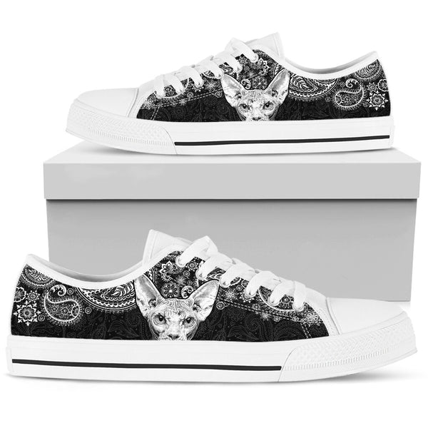 Sphynx Cat Paisley Black White Low Top  Shoes