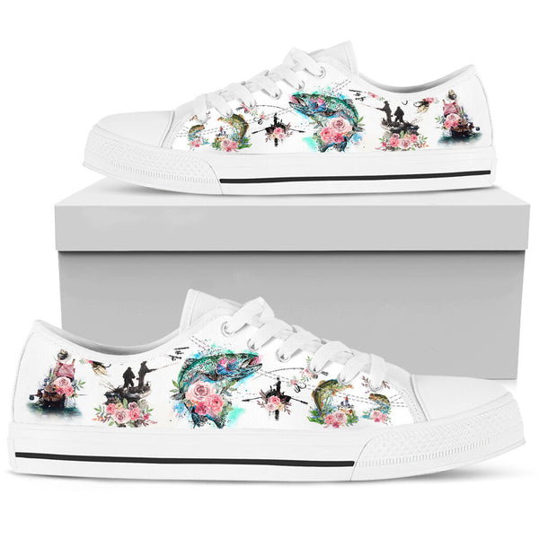 Fishing - Fish - Flowers - Low Top Shoe - Love Love Top Shoes