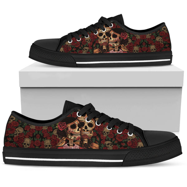 Skull Couple Rose Low Top Shoe - Love Low Top Shoes