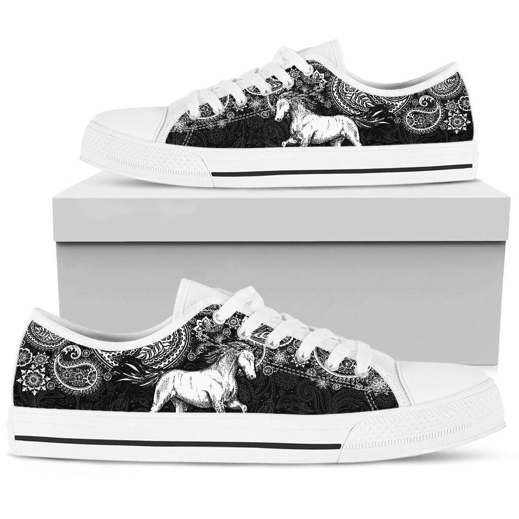 Horse Paisley Black White Low Top  Shoes