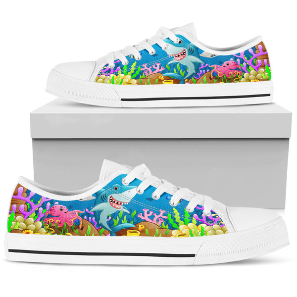 Shark Cartoon - Low Top Shoe - Love Low Top Shoes