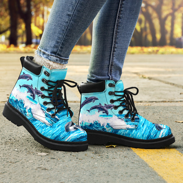 Dolphin Ocean Paint Boots Sky - Love All Season Boots