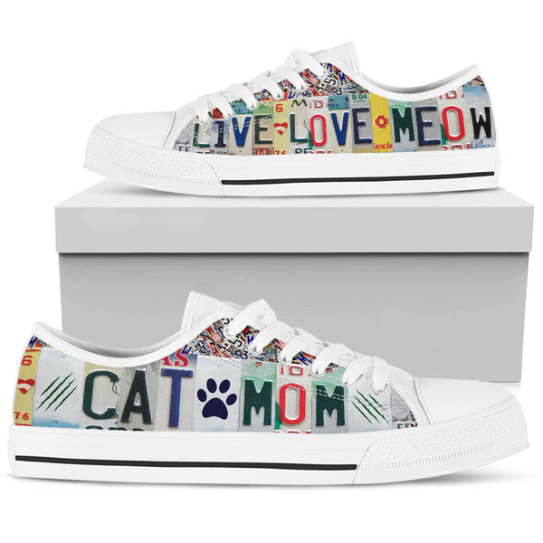 Cat Mom Live Love Meow License Plates Low Top Shoes