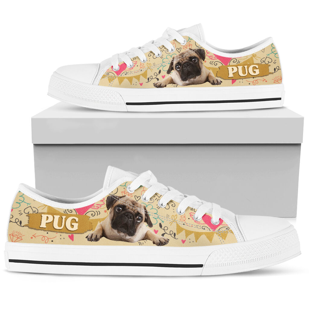 Pug In Drawing Background - Low TopShoe - Love Love Top Shoes