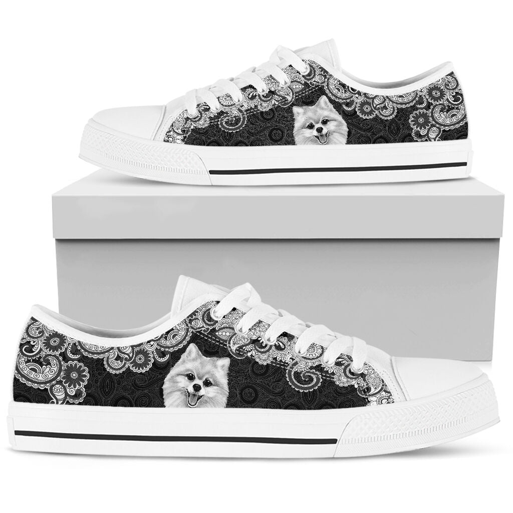 Pomeranian Mandala White - Low Top Shoe - Love Love Top Shoes