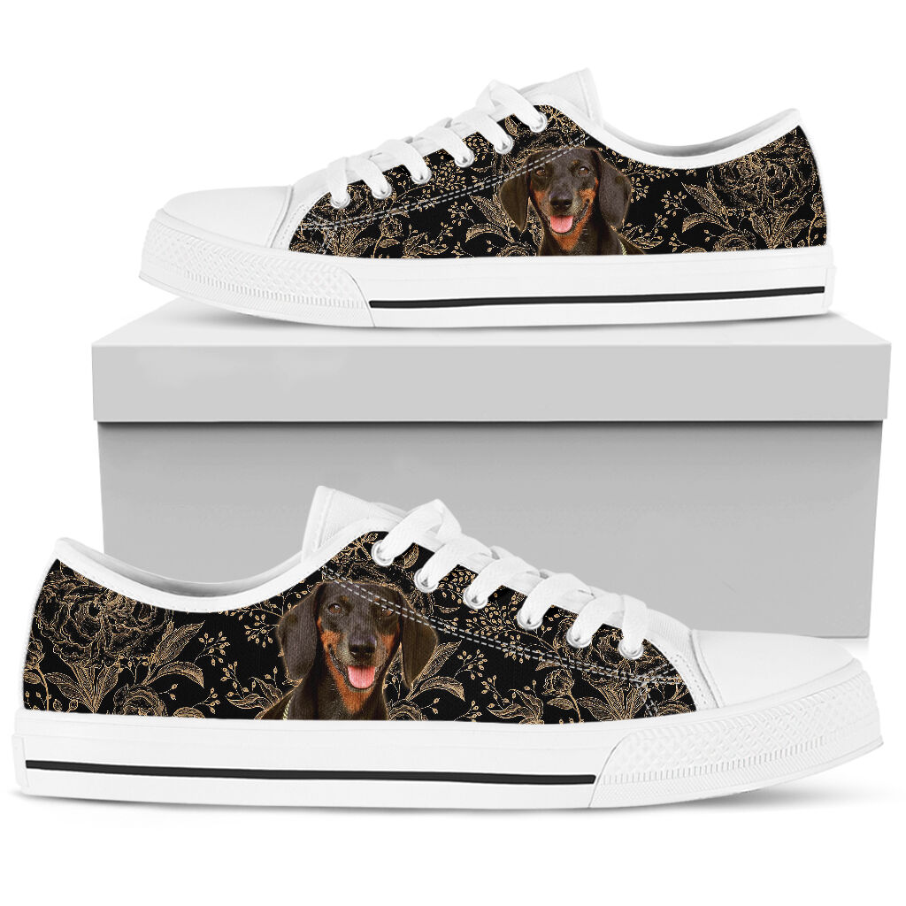 Dachshund Flower Gold - Low Top Shoe - Love Love Top Shoes