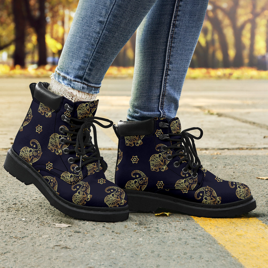 Elephant - Gold Elephant Seamless Pattern Asboot - Tl - Love All Season Boots