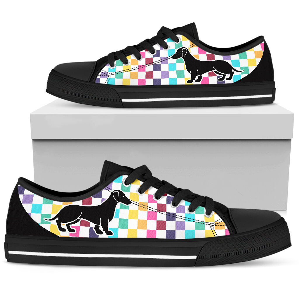 Dachshund With Checkerboard - Low Top Shoe - Love Love Top Shoes