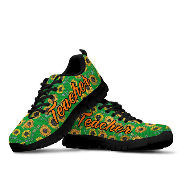 Teacher Sunflower Pattern Green Kd Sneakers, Running Shoes, Shoes For Women, Shoes For Men, - Love Sneakers