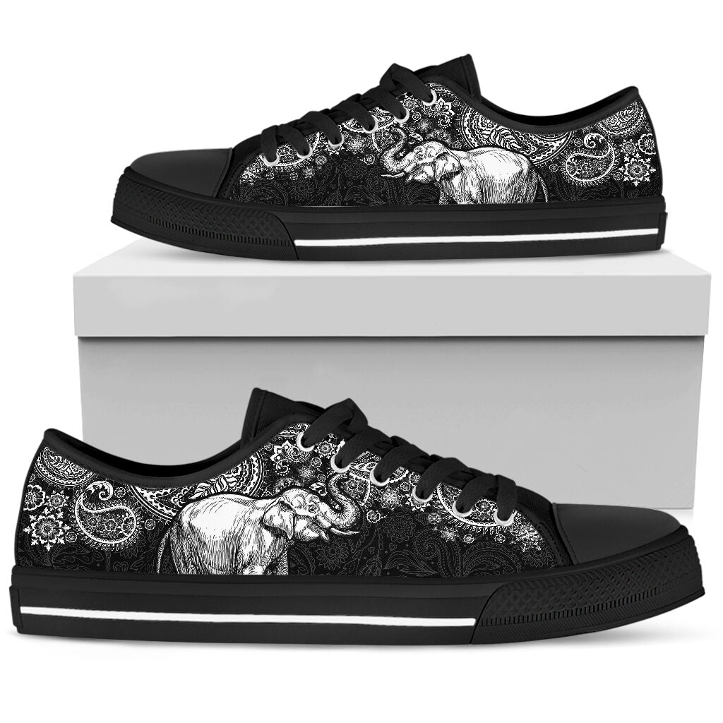 Elephant Paisley Black White Low Top  Black Shoes