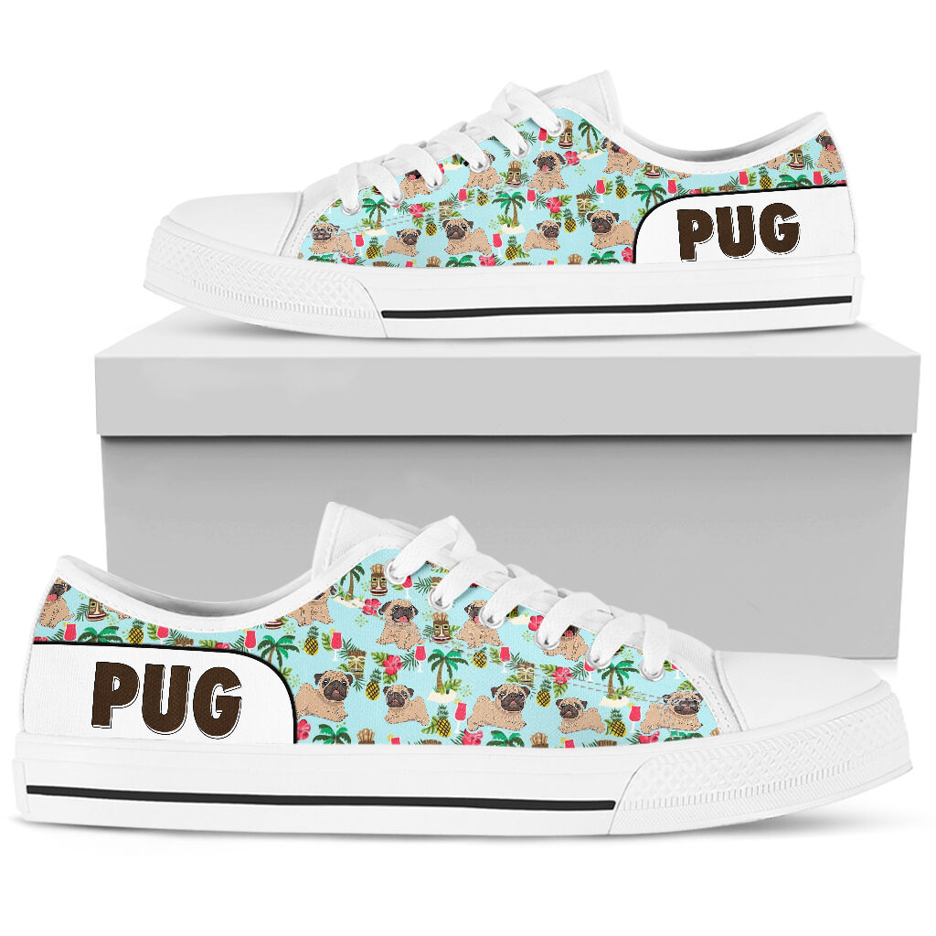 Pug Flower Pattern - Low Top Shoe - Love Love Top Shoes