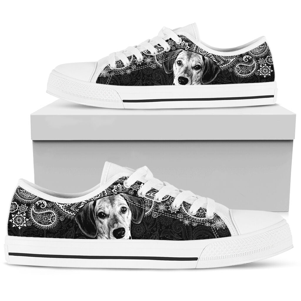 Dachshund Paisley Black White Low Top  Shoes