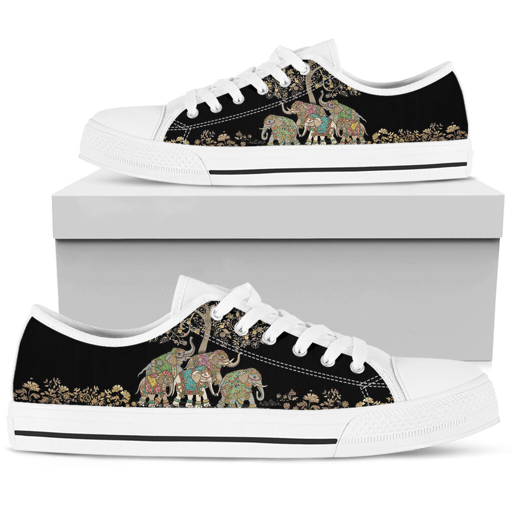 Elephant Flower Art Low Top  Shoes