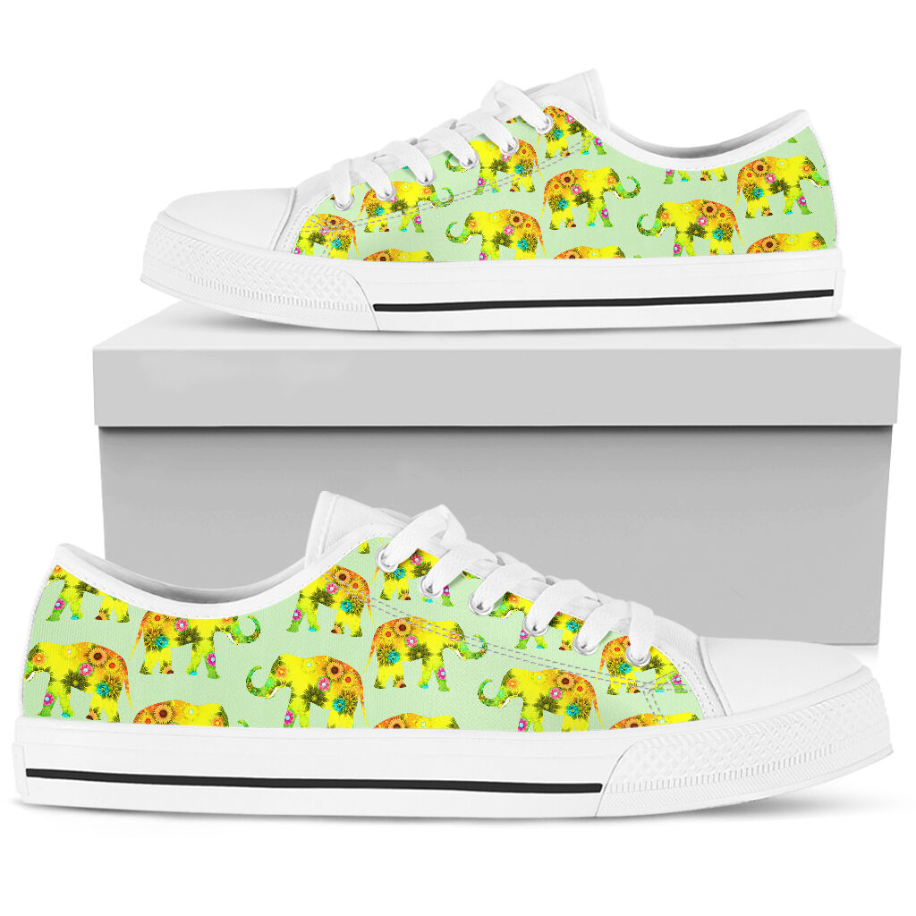 Elephant Flower Patterns Low Top Shoes