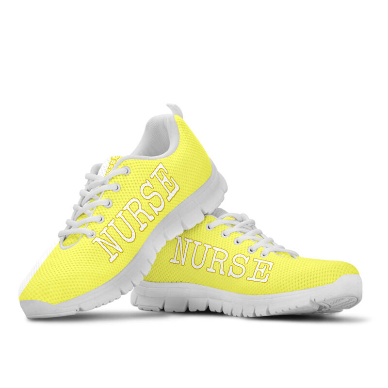 Nurse- Love Fluorescent Yellow White Sneakers, Running Shoes, Shoes For Women, Shoes For Men- Love Sneakers