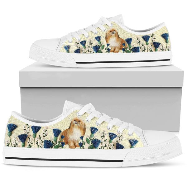 Shih Tzu Flower Embroide - Low Top Shoe - Love Low Top Shoes