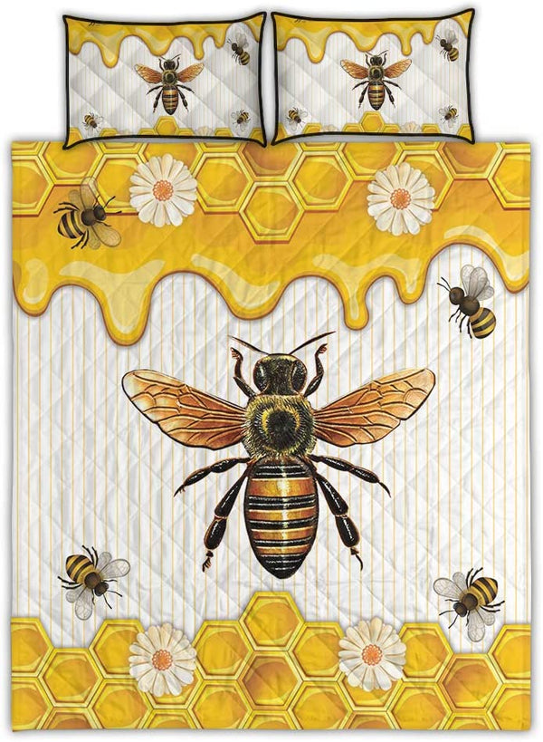 Bee With Honey Flower QBS Decoration Quilt Bedding Set Twin/Queen/King Size Bedding