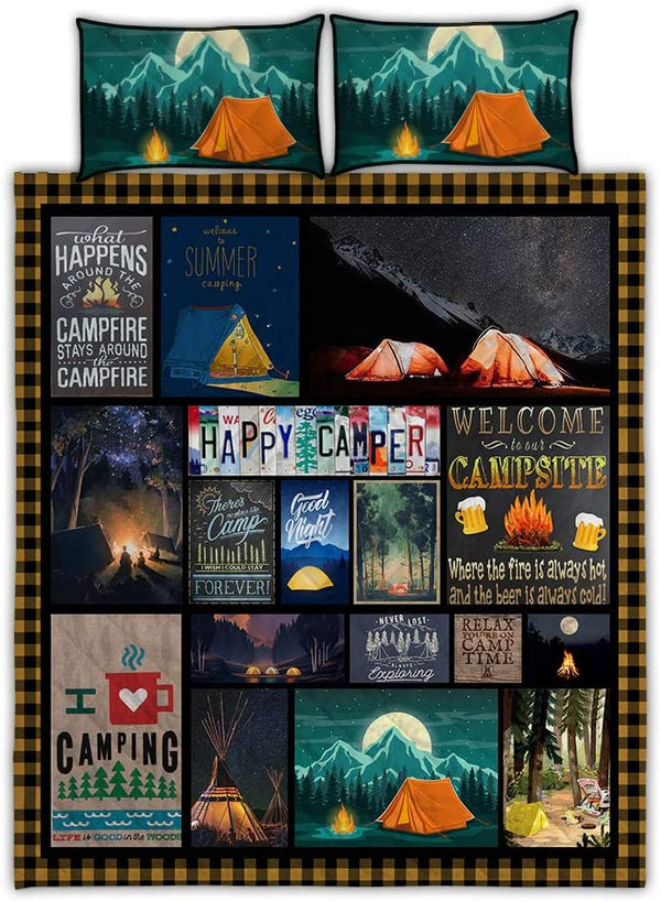 Camping Happy Campers Tents QBS Decoration Quilt Bedding Set Decoration Twin/Queen/King Size Bedding