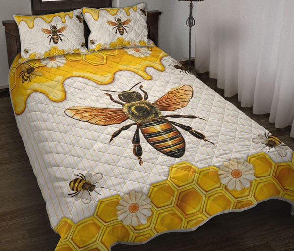 Bee With Honey Flower QBS Decoration Quilt Bedding Set Twin/Queen/King Size Bedding