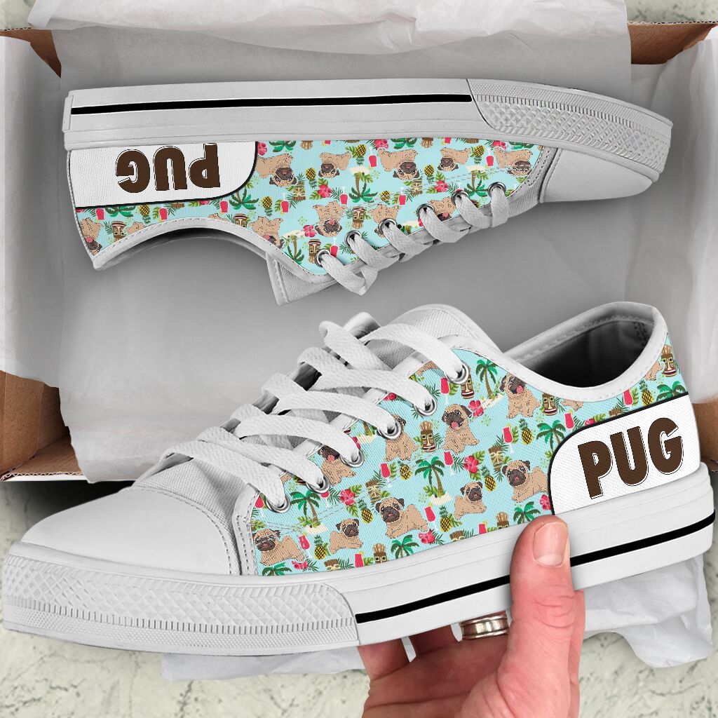 Pug Flower Pattern - Low Top Shoe - Love Love Top Shoes