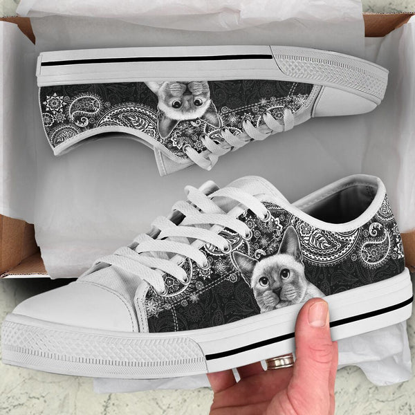 Siamese Cat Paisley Black White Low Top  Shoes