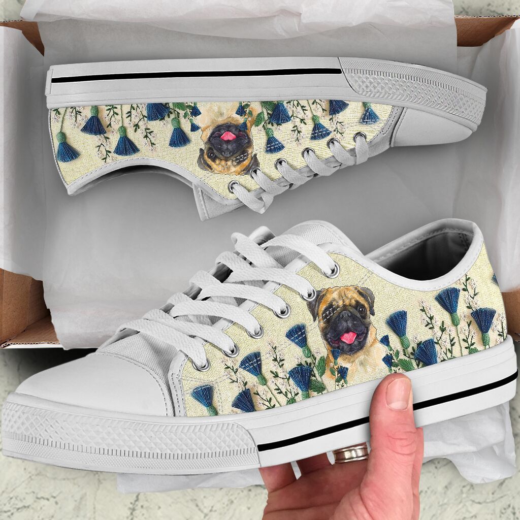 Pug Flower Embroider - Low TopShoe - Love Love Top Shoes