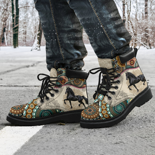 Horse - Vintage Mandala Asboot Sky Friesian Horse Kd - Love All Season Boots