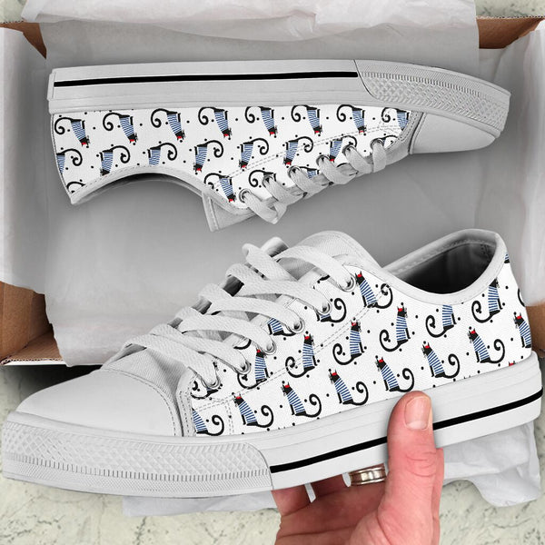 Cat French Style Seamless Pattern Low Top Shoes