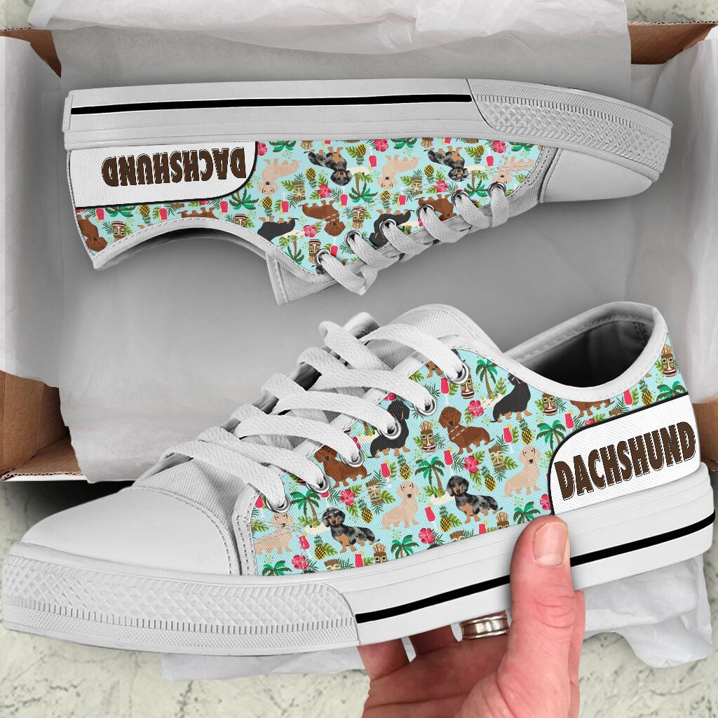 Dachshund Flower Pattern Low Top Shoes - Love Low Top Shoes