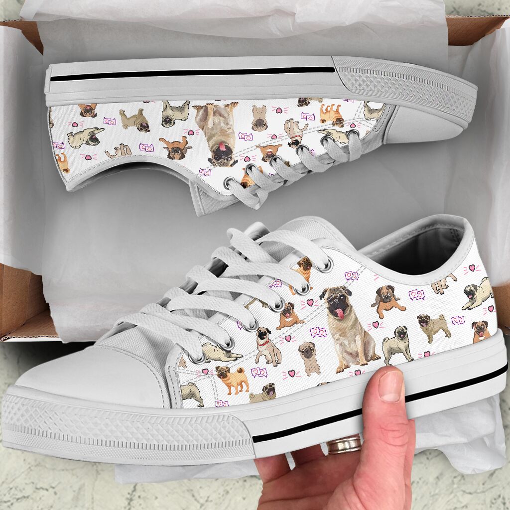 Pug White - Low Top Shoe - Love Love Top Shoes