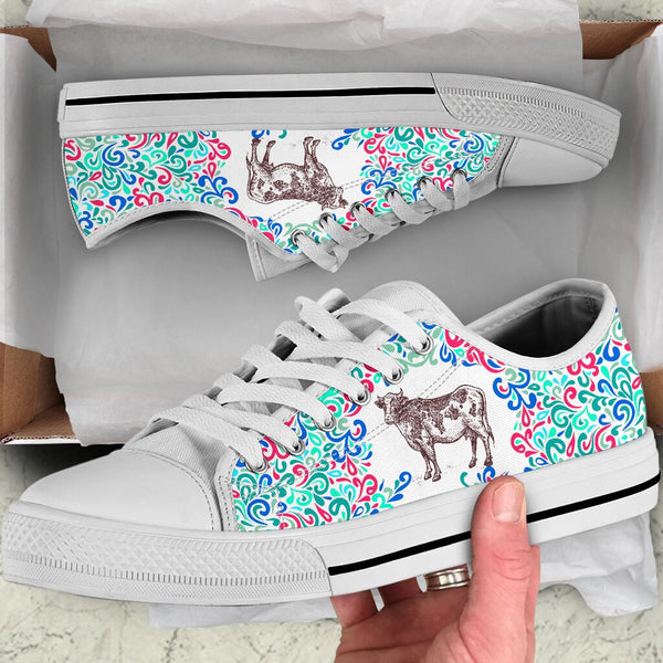 Cow Leafy Doodle - Low Top Shoe - Love Love Top Shoes