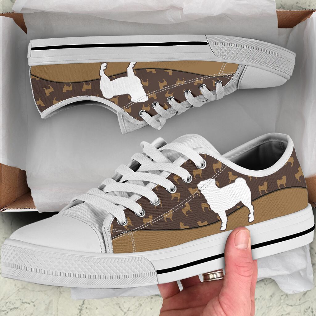 Pug Brown Pattern - Low Top Shoe - Love Love Top Shoes