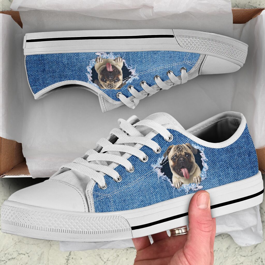 Pug Torn Denim - Low Top Shoe - Love Low Top Shoes